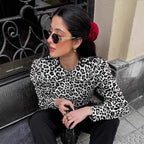 Damen Modische Bluse mit Leopardenmuster und voluminösen Ärmeln R&B