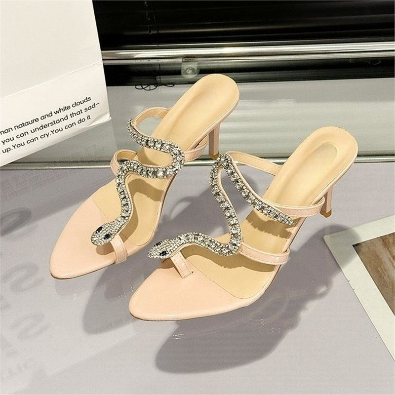 Damen elegante High Heel Sandalen mit glitzerndem Riemendesign R&B