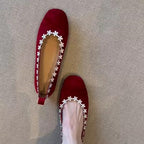 Damen bequeme Filz-Ballerinas mit zartem Blumenapplikationsdesign R&B