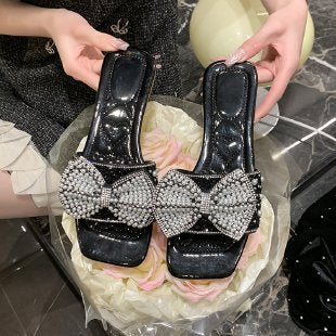 Damen Glamouröse Riemchen-Sandalen mit funkelndem Schleifen-Design R&B