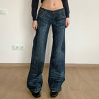 Damen Weite Jeans im Vintage-Stil mit hohem Bund und modischen Steppnähten R&B