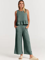 Damen Set mit lässigem Rüschendesign und weiten Hosen R&B