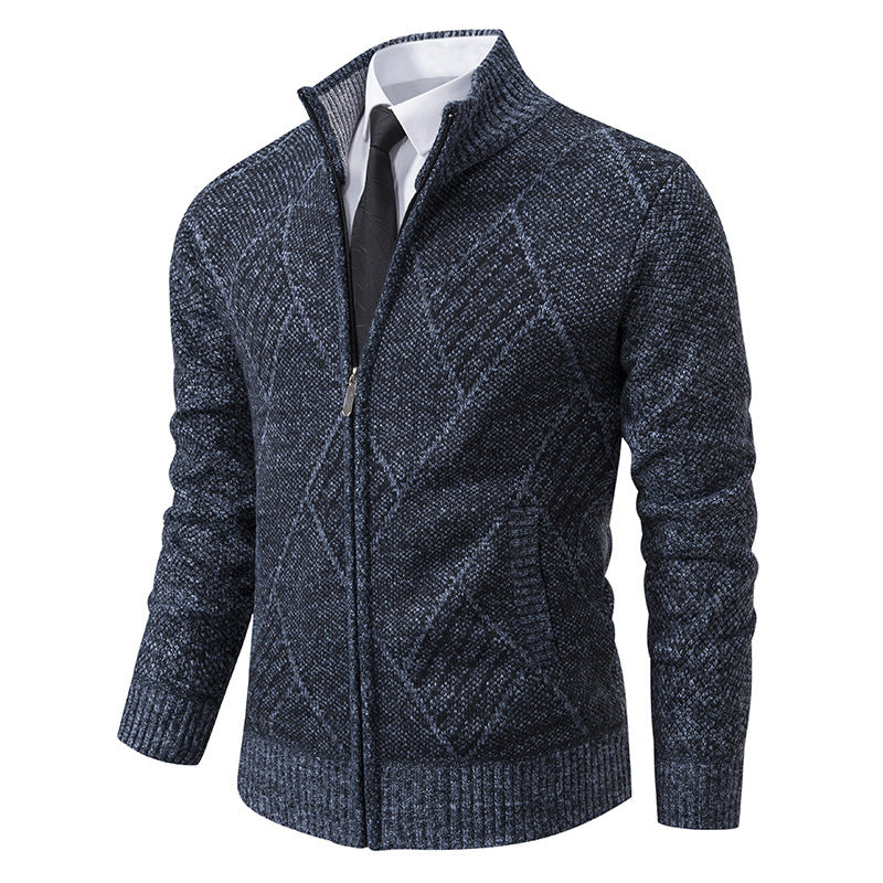 Herren modische Strickjacke mit hohem Kragen und stilvollem Zopfmuster R&B