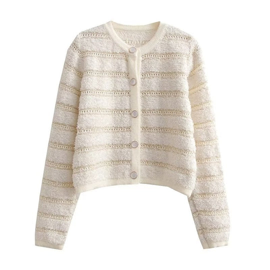 Damen modische Strickjacke mit knöpfbarem Design und feinem Strukturmuster R&B