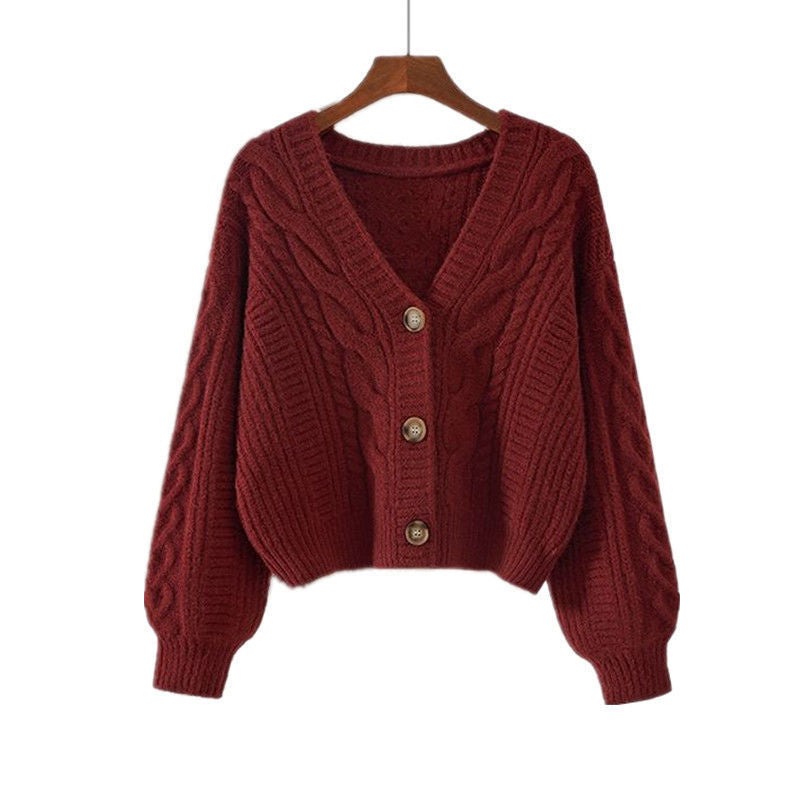 Damen Strickjacke mit ausgefallenem Zopfmuster und tiefem V-Ausschnitt R&B