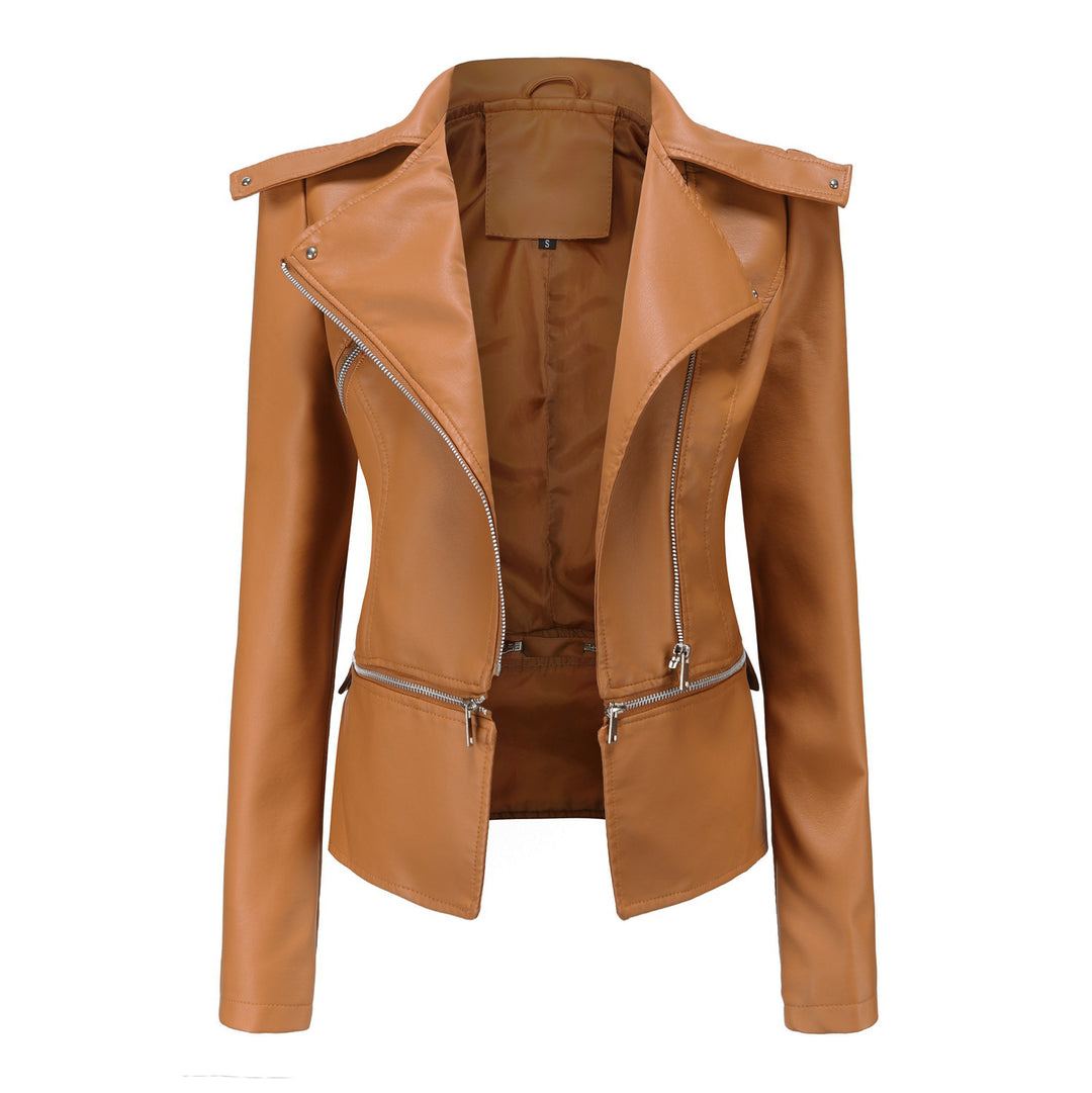 Damen stylische Bikerjacke mit asymmetrischem Reißverschluss und eingenähten Taschen R&B