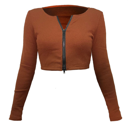 Damen modische Cropped Jacke mit Reißverschluss R&B