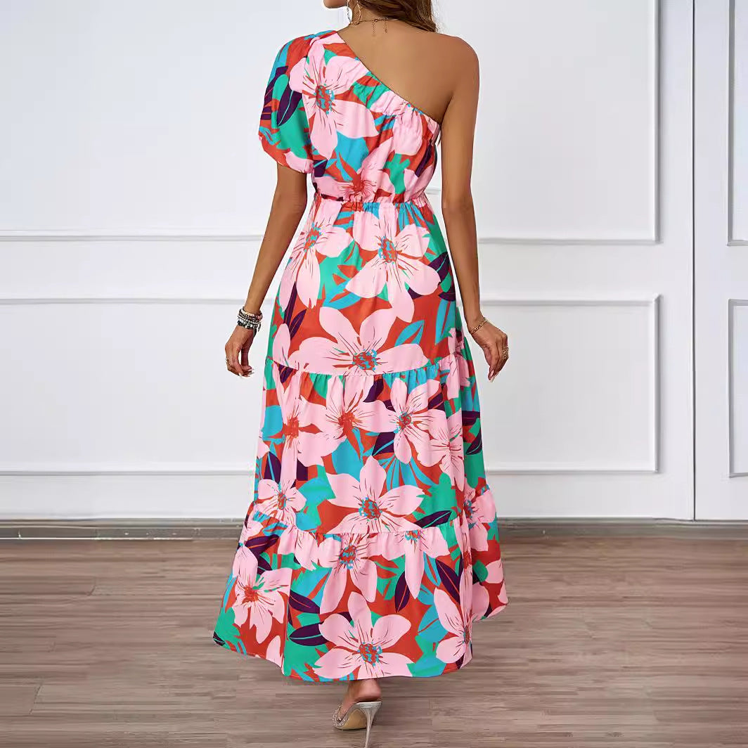 Damen Maxikleid im asymmetrischen Design mit floralem Muster und Wickelgürtel R&B
