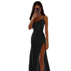 Damen Elegantes Raffung Hoher Schlitz Maxi Kleid R&B