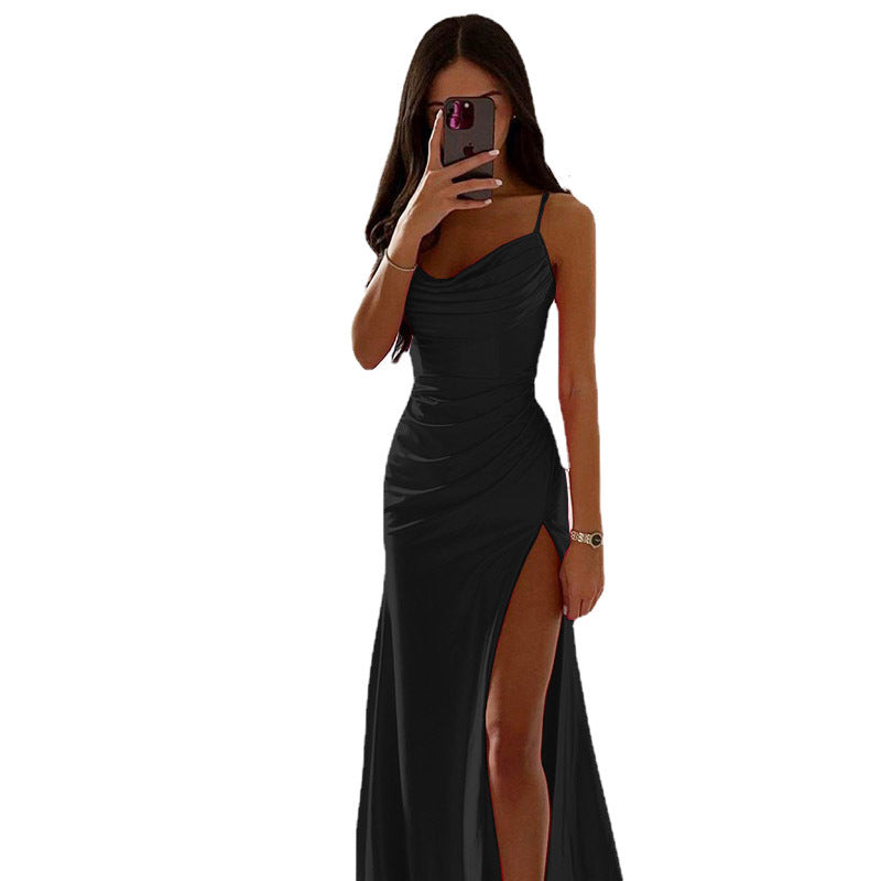 Damen Elegantes Raffung Hoher Schlitz Maxi Kleid R&B