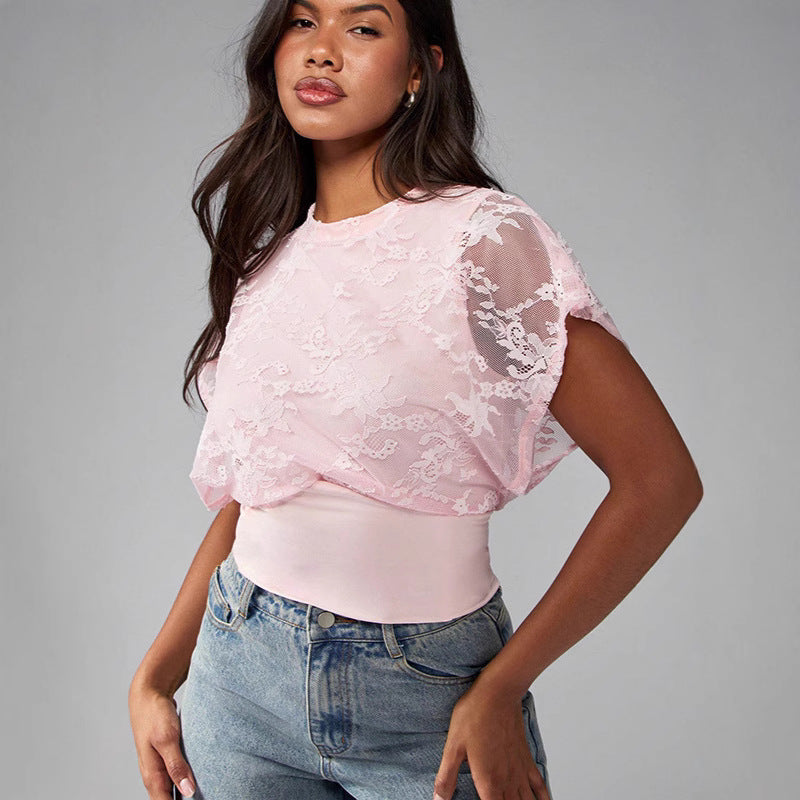 Damen Elegant strukturiertes Oberteil mit Spitzendetails R&B