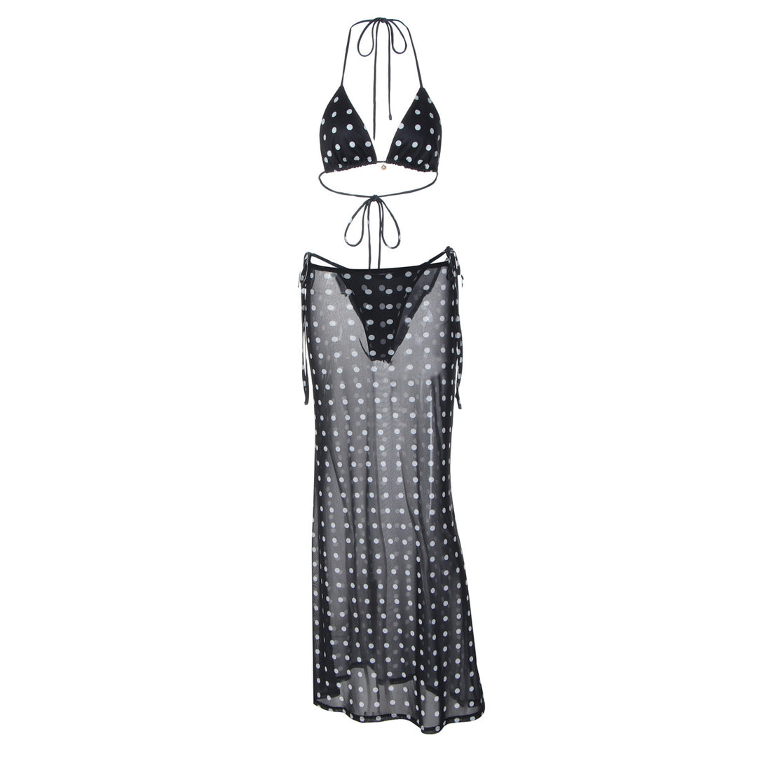 Damen Strandkleid mit Punkten und seitlichem Bindeband R&B