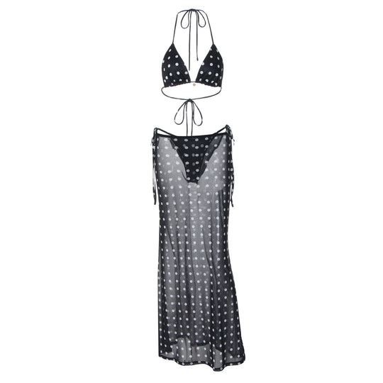 Damen Strandkleid mit Punkten und seitlichem Bindeband R&B