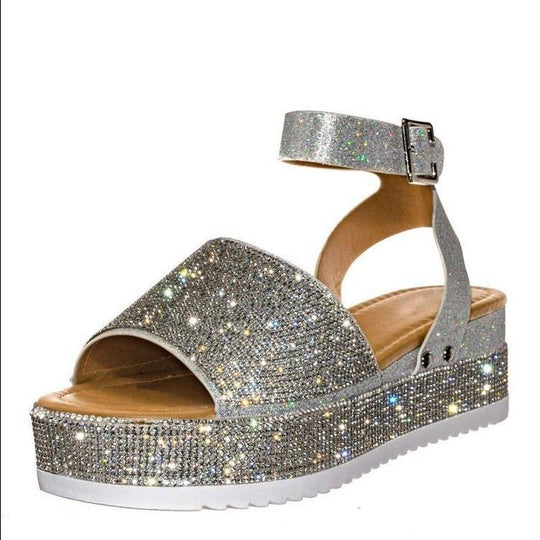 Damen Glamouröse Plateausandalen mit funkelnden Strass-Applikationen R&B