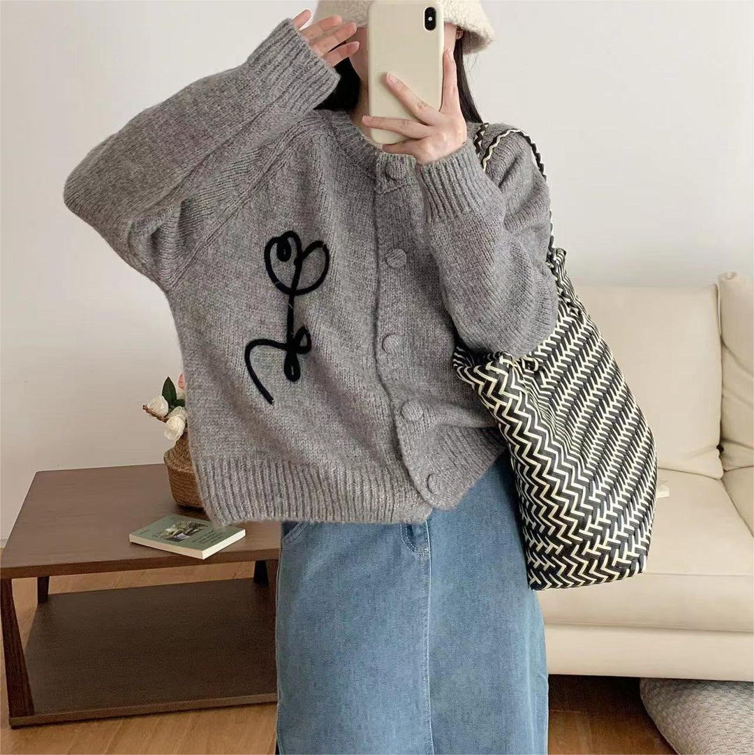 Damen Kuscheliger Strick-Cardigan mit kreativem Motiv R&B