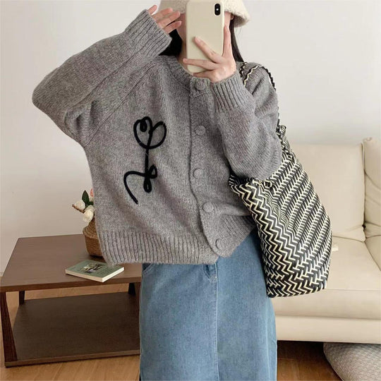 Damen Kuscheliger Strick-Cardigan mit kreativem Motiv R&B