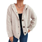 Damen kuschelige Strickjacke mit Kapuze und Knopfdetails R&B