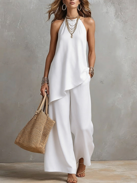 Damen luftiger Jumpsuit mit asymmetrischem Schnitt R&B