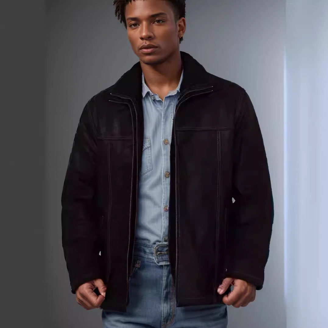 Herren Lammfelljacke mit breitem Kragen und praktischen Taschen R&B