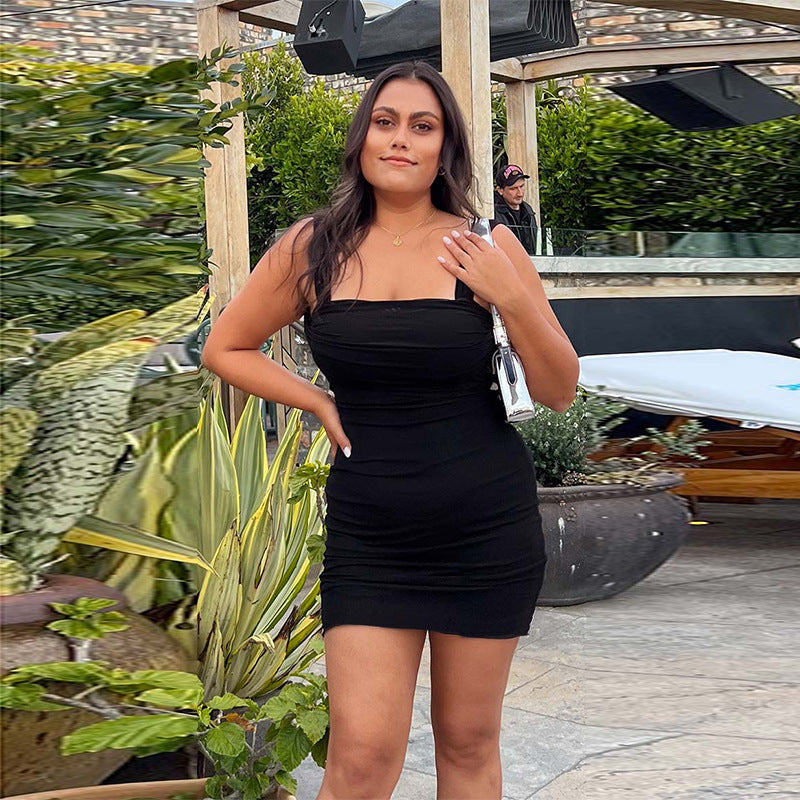Damen Figurbetontes Minikleid mit elegantem Rüschendesign und Spaghetti-Trägern EB