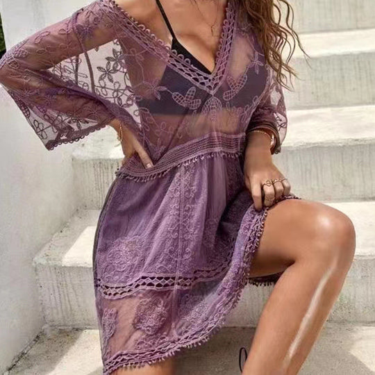 Damen luftiger Beachcover-Up mit aufwendiger Stickerei R&B