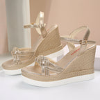 Damen Wedge-Sandalen mit verziertem Riemchen-Design