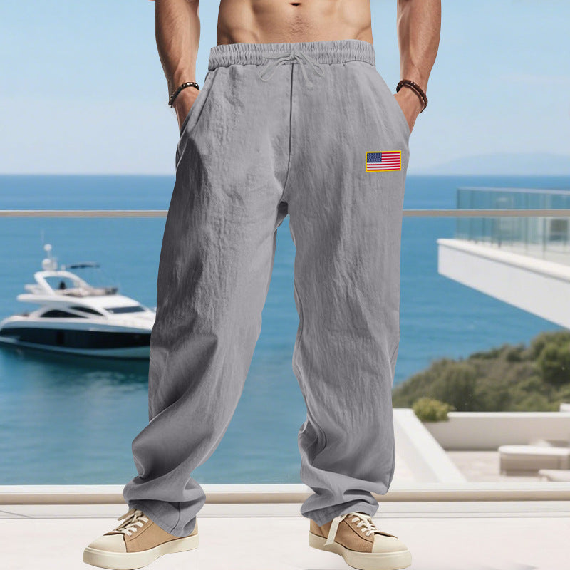 Herren lässige Strandhose mit amerikanischer Flaggen-Applikation und elastischem Bund R&B