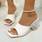 Damen elegante Mules mit transparentem Blockabsatz R&B
