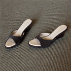 Damen elegante Keil-Mules mit geschwungener Sohle