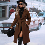Damen Eleganter Trenchcoat mit Taillengürtel und doppelt gelegten Knöpfen R&B