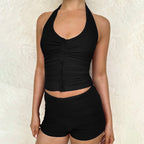 Damen Sportliches Set mit tailliertem Top und Shorts R&B