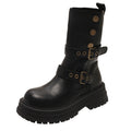 Damen Stiefeletten mit modischen Schnallen und robuster Plateausohle R&B