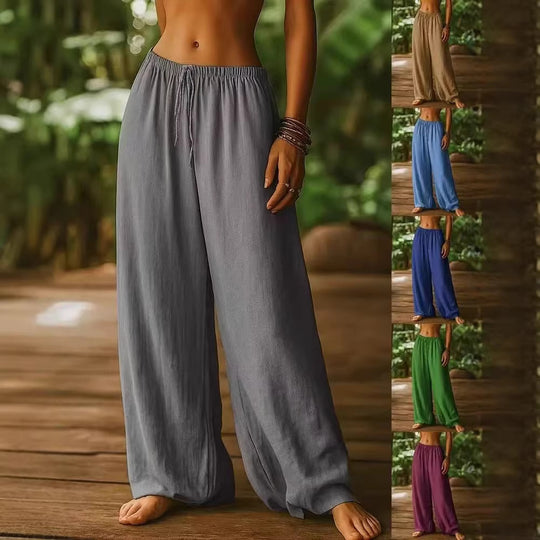 Damen Weit geschnittene Sommer-Hose mit elastischem Bund und Kordelzug R&B