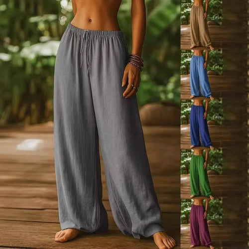 Damen Weit geschnittene Sommer-Hose mit elastischem Bund und Kordelzug R&B