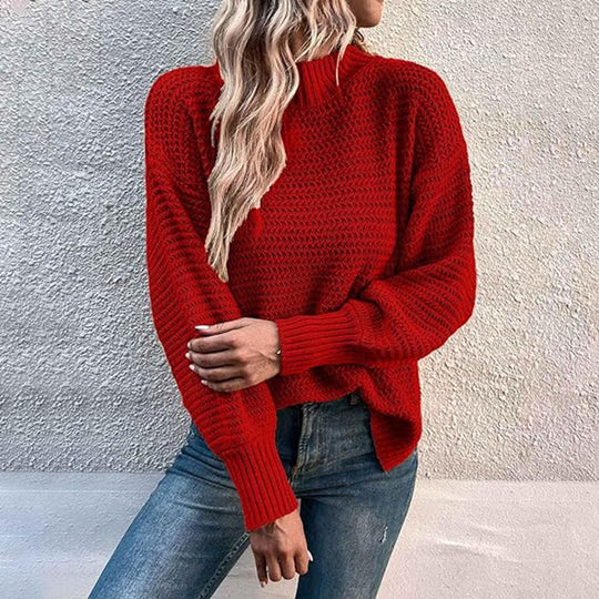 Damen Strickpullover mit hohem Stehkragen und strukturiertem Design R&B