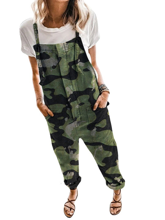 Damen Lässige Camouflage Latzhose R&B