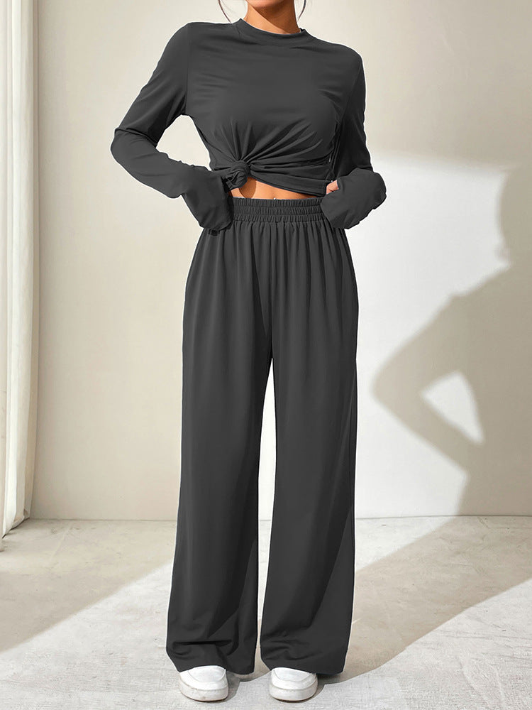Damen lässiges Freizeit-Set mit hautsympathischem Material und modischem Knotendetail EB
