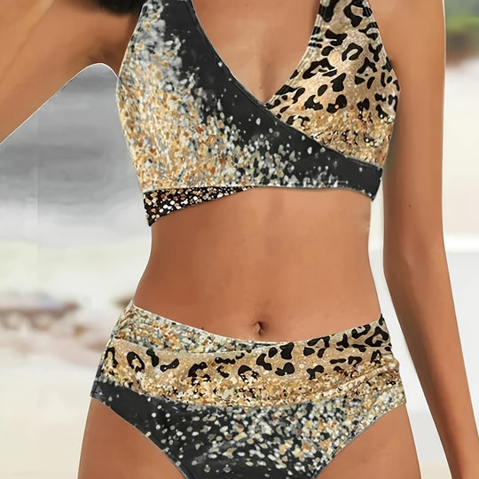 Damen Hochtailliertes Bikiniset mit verspieltem Knoten und schimmernden Akzenten R&B