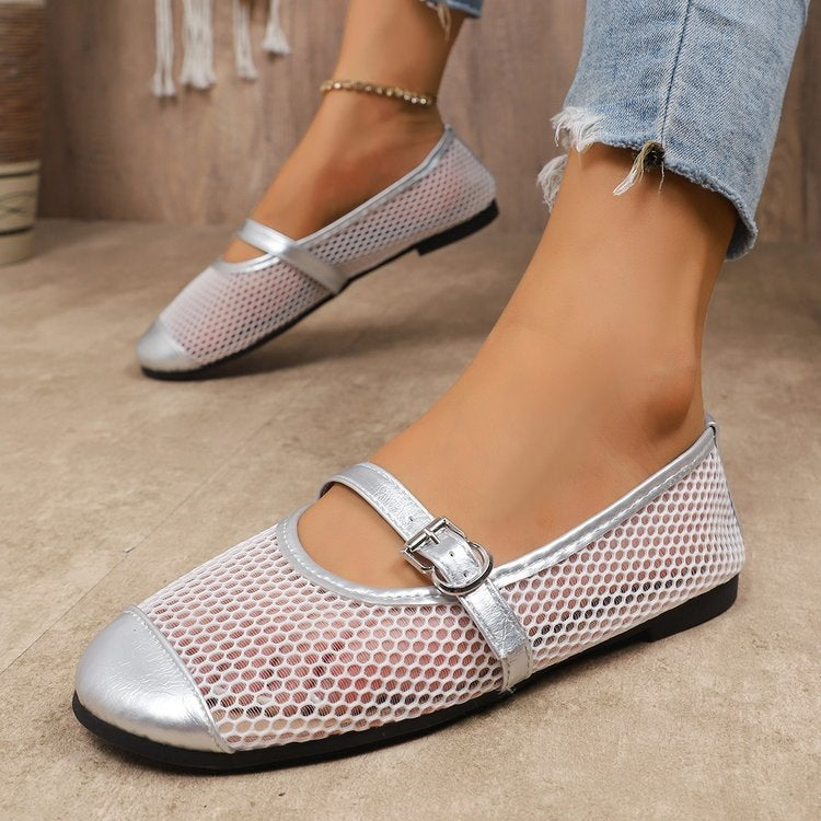 Damen Komfortable Netz-Ballerinas mit dekorativem Riemchen R&B