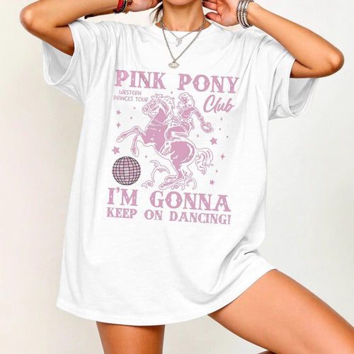 Damen Oversized T-Shirt mit kreativem Pferde- und Tanzmotiv R&B