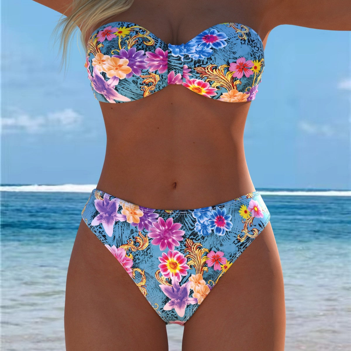 Damen Bikini-Set mit einem eleganten Bustier-Oberteil und hohem Beinausschnitt R&B
