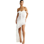 Damen asymmetrisches Spitzenkleid mit Rüschendetails R&B