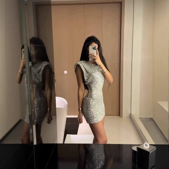 Damen Glamouröses Cocktailkleid mit schimmerndem Paillettenbesatz R&B