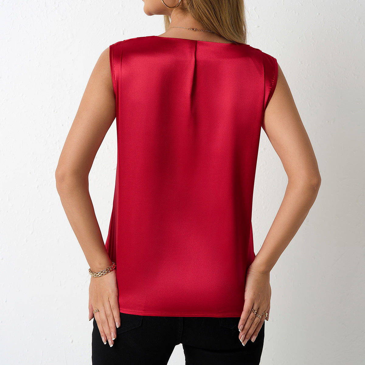 Damen Satin Top mit V-Ausschnitt und glattem Finish R&B