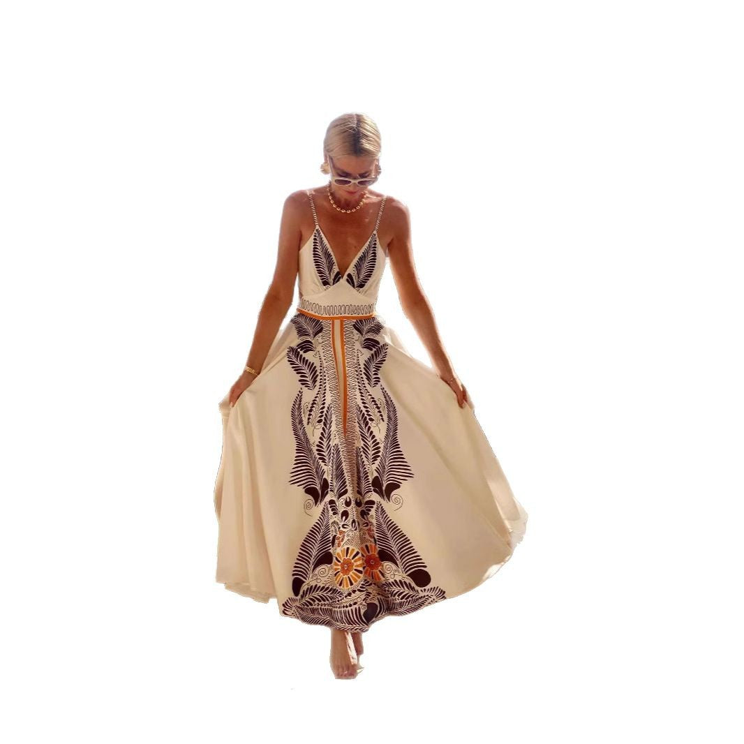 Damen Maxi-Kleid mit floralem Druck und eleganter Raffinesse R&B