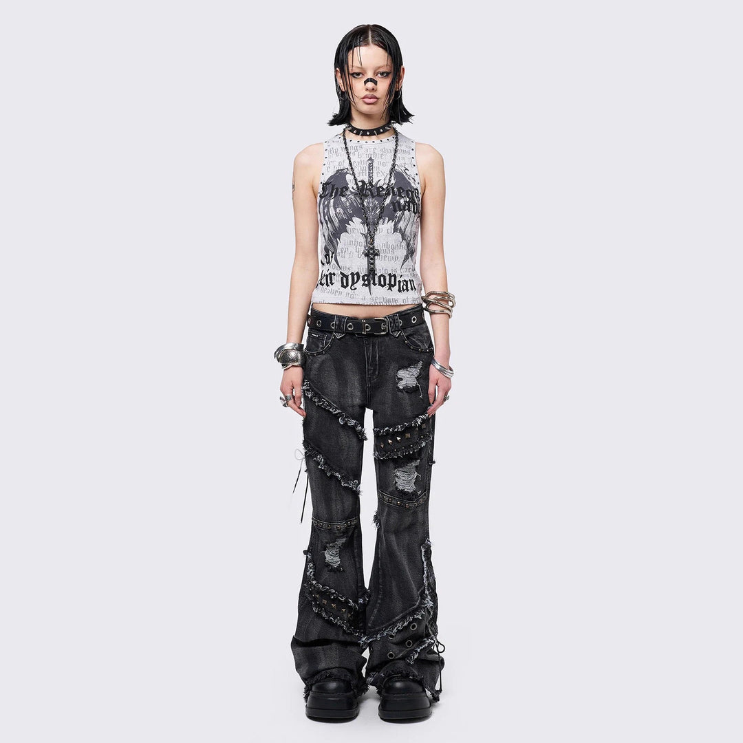 Damen Crop-Top mit urbanem Dystopie-Print R&B