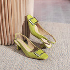 Damen Slingback-Pumps mit modischem Blockabsatz und eleganter Schnallenverzierung