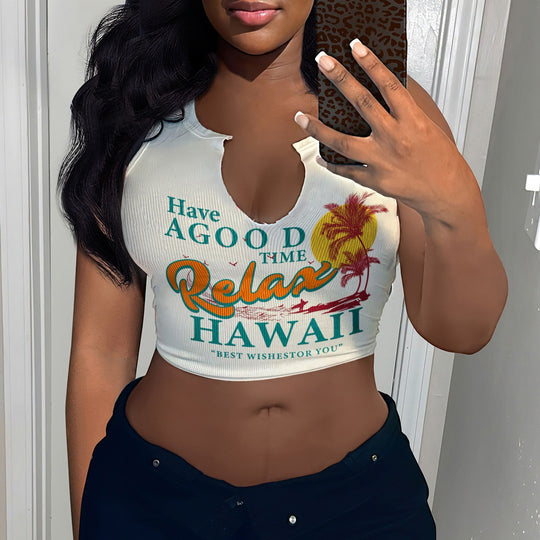 Damen Crop-Top mit auffälligem Schriftzug und lockerer Passform R&B