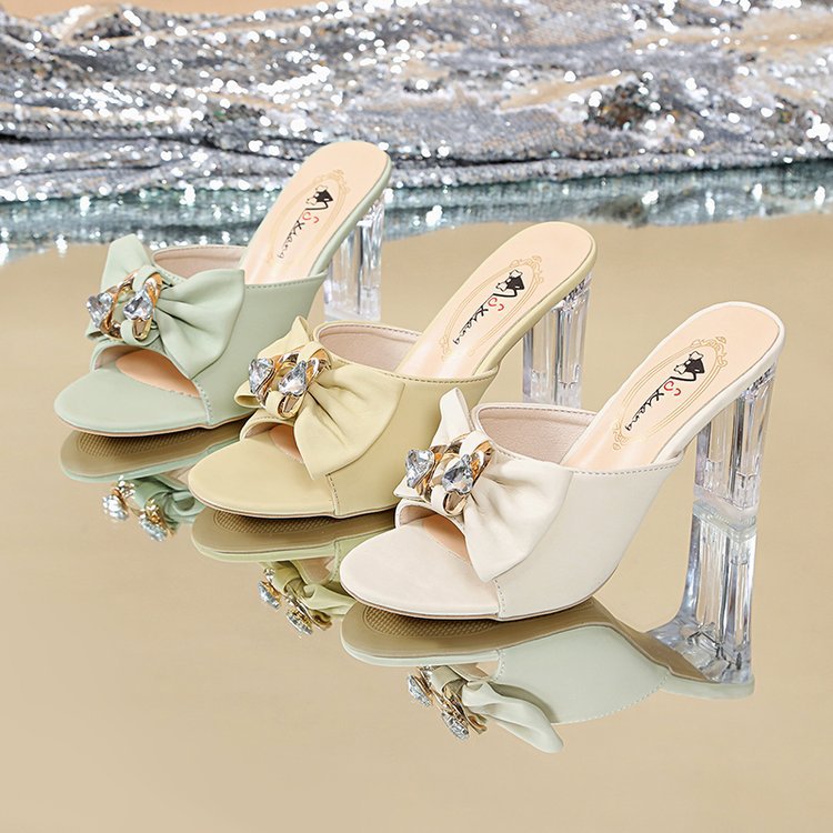 Damen elegante Mules mit Schmuckakzent und blockiertem Absatz R&B