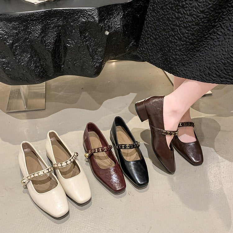 Damen elegante Mary Jane Ballerinas mit dekorativem Riemen R&B